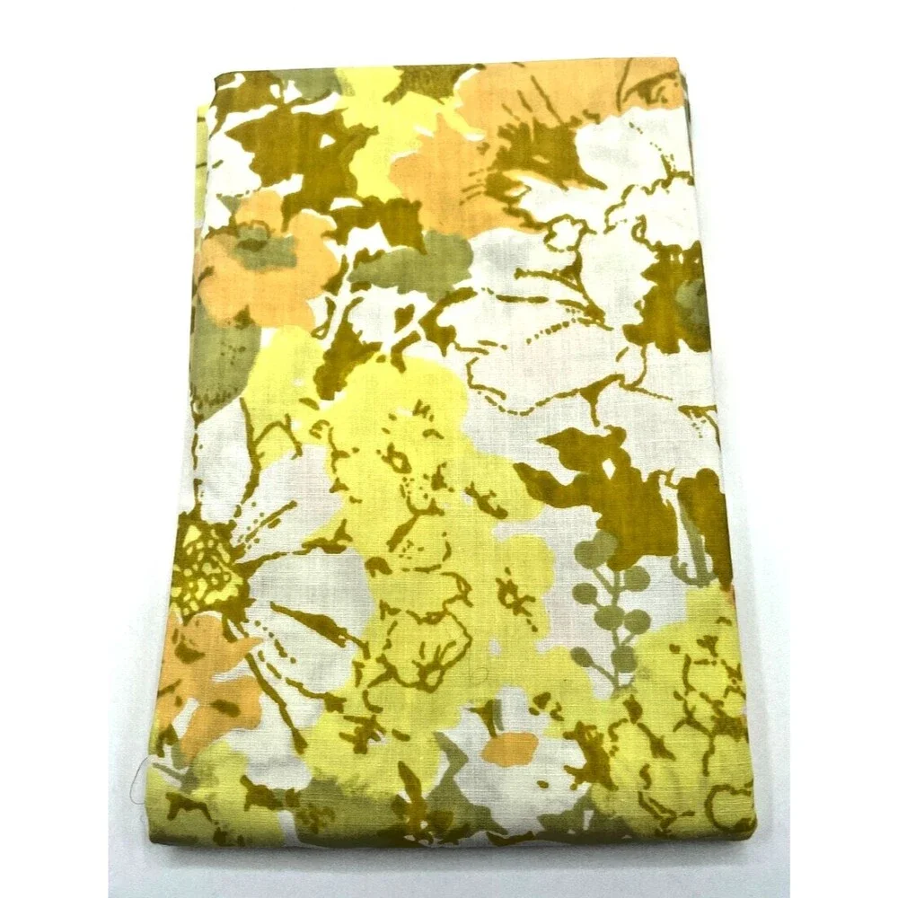 NEW Sears Vintage Percale Yellow Green Orange Floral QUEEN Pillowcase Retro